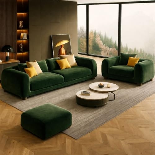 Image of Luxury Velvet Contemporary Sectional Sofa Set with Chaise Lounge & Cushions - Perfect for Living Room, Guest Room & Office (2, Dark Green)
