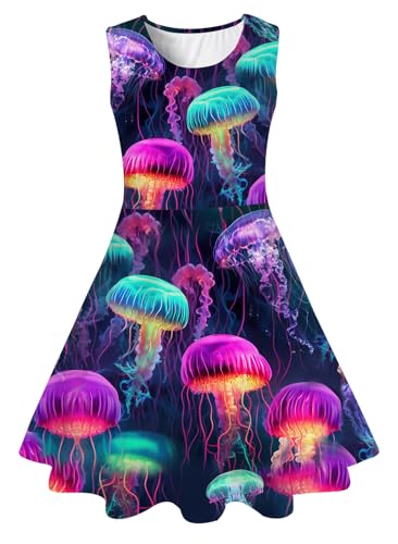 Rose Red Dresses for Kids Girls Animal Sleeveless A-Line Hawaii Seaside Twirly Dress Skirt 8-9 Years Old