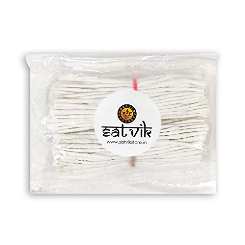 SATVIK 200 Pcs Handmade Long Cotton Wicks for Puja Pooja Jyot Batti for Oil Lamp DIiya for Diwali Deepawali Diya. Ideal for Brass, Kuber Clay Diya for Home Mandir Temple