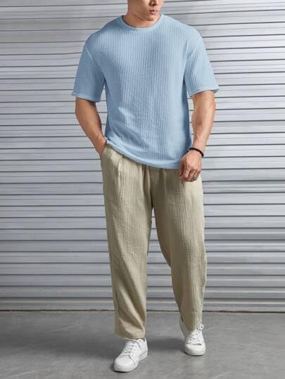 Image of Men Solid Waffle Round Neck Oversized /Dropshoulder |Baggy| Summer T Shirt for Ment Shirt