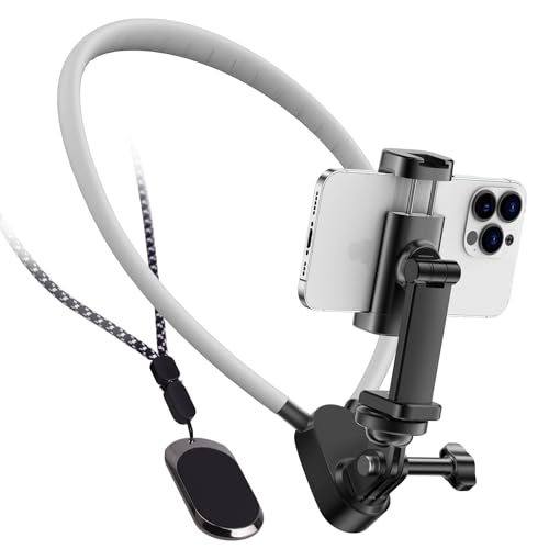 Wiseten Support de Téléphone Tour de Cou POV/Vlog avec Clip Téléphone, Mains Libres Support pour Selfie, Enregistrement Vidéo pour iPhone 15 14 Pro et...