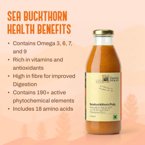 Image of My Pahadi Dukan 100ml Himalayan Sea Buckthorn Berry Pulp, Natural Source of Vitamin C, Omega 3 6 7 9, Antioxidants For Immunity, Skin Glow & Gut Health, Herbal Juice Seabuckthorn Supplement, Tested