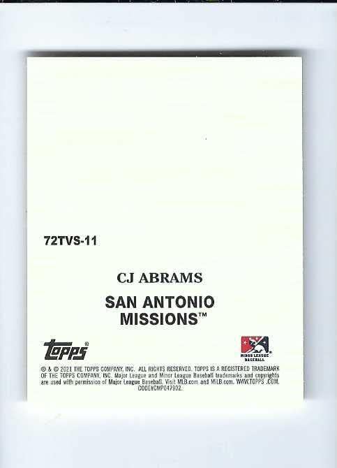 Miniatura 2 de CJ C.J. ABRAMS 2021 Topps Heritage Minors '72 Topps Venezuelan Stamp Card #72TVS-11 Rookie RC San Diego Padres Baseball