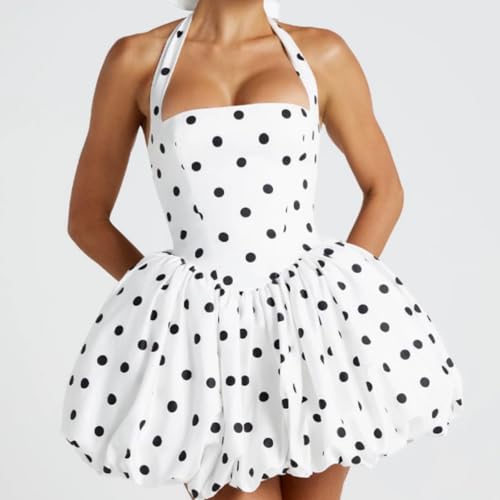 Image of Women's Y2K Sexy Halter Corset Mini Dress Backless Corset Bubble Ruched Waist Club Party Dresses