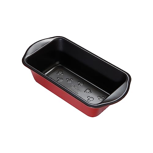 Prestige New Disney Bake with Mickey Mouse   Molde antiadherente para hornear pan de 23 cm x 13 cm, acero al carbono, color rojo y negro