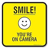 (4 Pack) Smile You're on Camera Sign Self Adhesive 