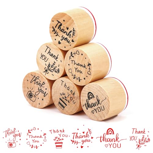 Selo de graças, conjunto de 6 selos de madeira para scrapbooking cartões de felicitação criativos manuais selos de agradecimento para bala diária, decorações personalizadas ferramentas