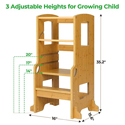 ADORNEVE Kitchen Helper Stool for Kids Height Adjustable Toddlers Stool Kids Stool (Nature)
