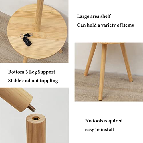 Porte-manteau en bois sur pied avec table basse d'appoint