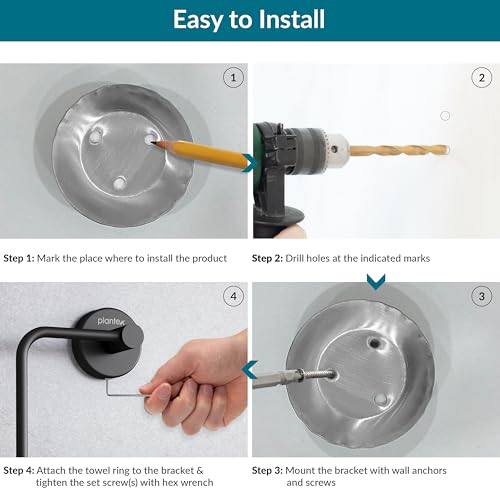 Image of Plantex Stainless Steel Towel Ring for Wash Basin /Towel Hanger for Wash Basin /Napkin Holder for Bathroom /Towel Hanger /Bathroom Accessories (Black - Half Square)