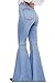 BISUAL Women's Fashion Bell Bottom Jeans High Waisted Raw Hem Stretch Denim Pants (Light Blue, Small)