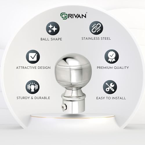 Image of GRIVAN Stainless Steel Curtain Bracket Parda Holder with Support 1 Inch Rod Pocket Finials Designer Door and Window Rod Support Fittings, Curtain Rod Holder (Silver Pair of 7)