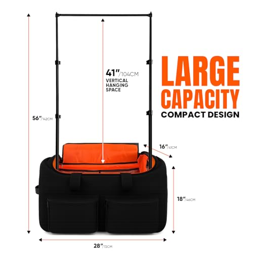 28″ Rolling Dance Trolley Bag With Garment Rack & Multiple Storage Pockets – Wheeled Upright Duffel Travel Suitcase for Shows & Competitions (Black)2