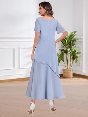 Modest Mother of The Bride Dresses with Sleeve Tiered Chiffon Wedding Guest Dress with Pockets2