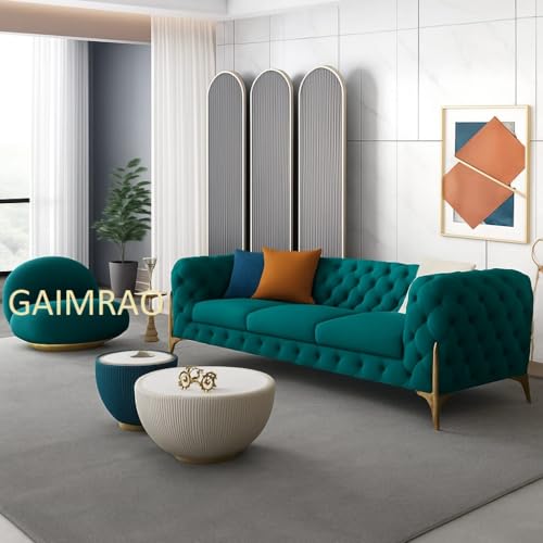 Image of Classic 3+1= 4 Seater with Footrest Seater Sofa Set Luxury Chesterfield Modern Fahionalable Sleeper Sofa for Living Room, Dining Room, (Teal Green FCA1)