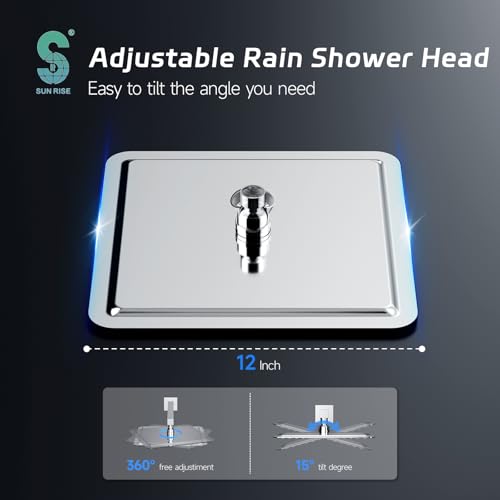 Sr Sun Rise SRSH-1203 Luxury 12 Inch Large Square Stainless Steel Shower Head High Pressure Rainfall Showerhead Ultra Thin Water Saving Polished Chrome thumb #2