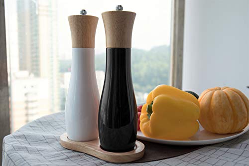 Owl And Willow Wooden Salt And Pepper Grinder Set Unique Black & White Seasoning Mills With Stand, Premium Gift Box - Precision Grinding, For Coarse To Fine Salts - Modern Kitchen Tools (Black&White) #TOP3