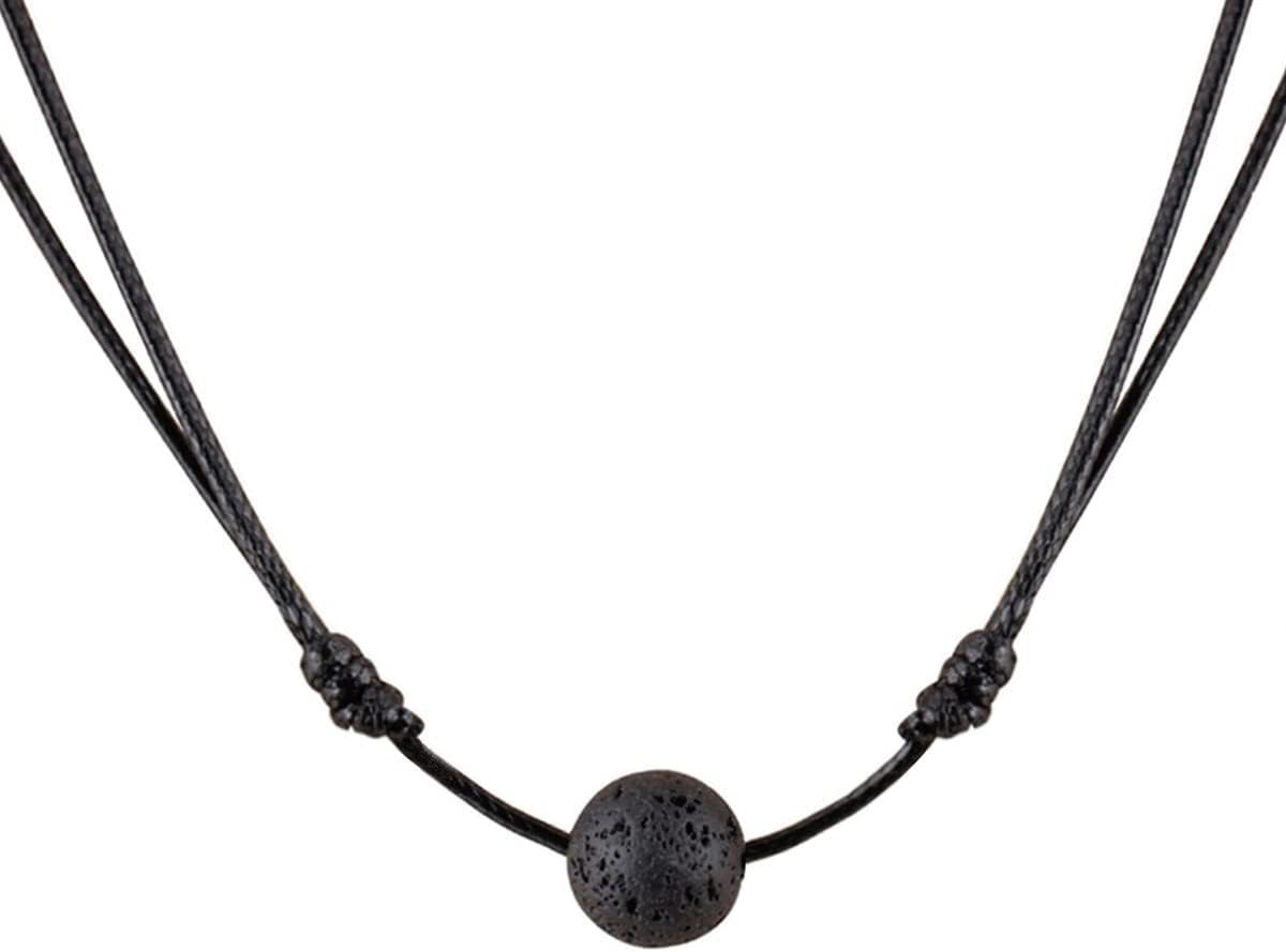 Lava Rock Stone Bead Pendant Necklace Essential Oil Diffuser Necklace Aromatherapy Choker Necklace Adjustable Necklace Unisex Gift for Woman Men, Adjustable: 16-32 inches, Stone, No Gemstone