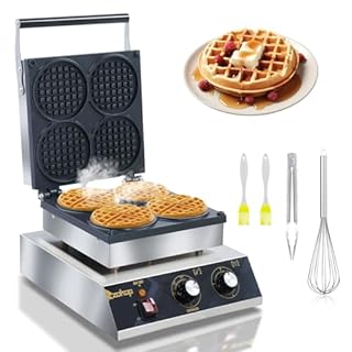 Winado Professional Belgian Commercial Waffle Maker - Intelligent Round Waffle Iron Machine, Non-Stick, 110V 1750W, 4 Grids