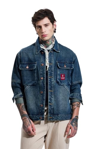 Image of SNITCH Men Casual Jacket | Relaxed Fit Full Sleeve Notch Collar Solid Pattern | Durable Cotton Blend & Machine Washable For Everyday Wear