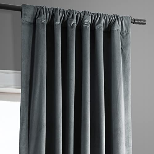 HPD Half Price Drapes Signature Velvet Thermal Blackout Curtains for Living Room 63 Inch Long (1 Panel) Rod Pocket Insulated Blackout Curtains for Bedroom Window Curtains, 50W x 63L, Natural Grey