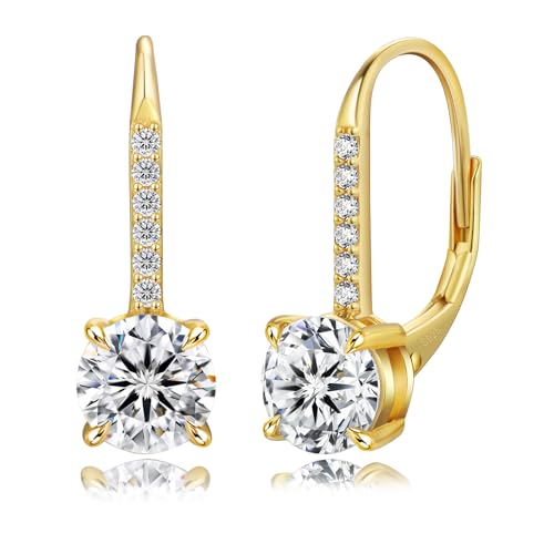 KRKC Moissanite Creolen für Damen, Hängende Ohrringe Leverback 925 Silber 14K Gold vergoldet, 1,0 Karat VVS1 D Farbe Rund, Hypoallergen Schmuck Geschenk für Frau Freundin