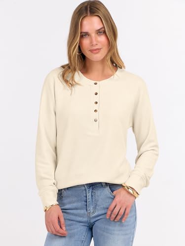 Image of ANRABESS Women's Waffle Knit Henley Top Long Sleeve Shirts