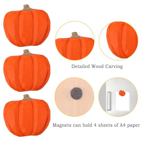 Cora Rogers 001-NG Pumpkin Magnets Halloween Decorative Wood Carved Magnets Thanksgiving Vintage Magnets Fridge Decor Pumpkin Home Decor Magnet thumb #4