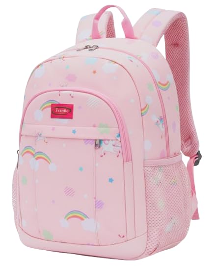 Image of Frantic Waterproof Polyester 35 L School Backpack With Pencil /Staionery Pouch School Bag Class 1 to 8 Daypack Picnic Bag For School Going Boys & Girls(RR Pink Rainbow Dreams B)