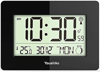 Youshiko Radio Controlled Wall Clock (Official UK Version) Large Screen LCD Silent Auto Set Up with Day Date Month