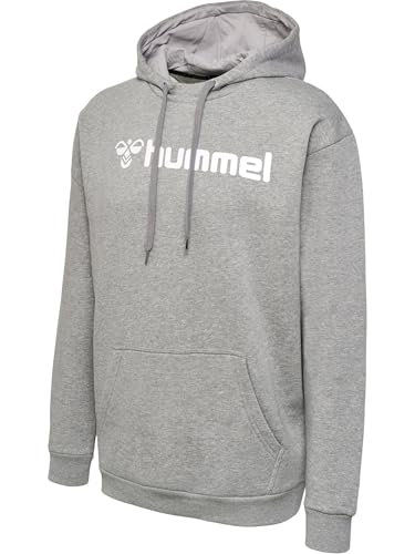 Hummel Mover Cotton Hoodie mit Logo - Unisex Kapuzenpullover mit Vordertasche und Shorts mit Kordelzug, Angenehme Baumwolle Qualität, Casual Training & Sportbekleidung, Grau Melange (1er Pack)