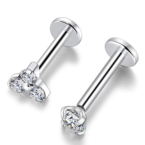 GAGABODY 2pcs Cartilage Earring Studs 16G G23 Titanium Helix Flat Back Tragus Internally Thread