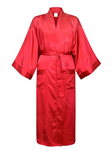 Swhiteme Men's Kimono Robe, Large/X-Large, Red