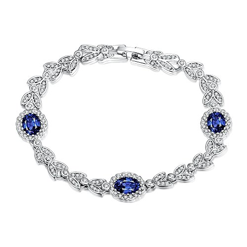 iCAREu Platinum Plated Diamonds and Blue Zircons Bracelet for Women, Girls,8