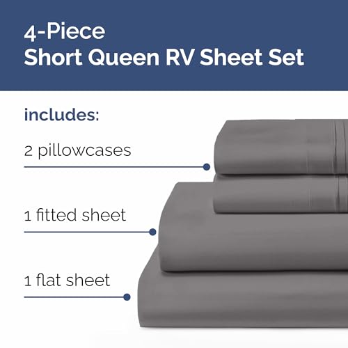 RV Short Queen Sheet Set 60 X 75 - 4 Piece RV Short Queen Bed Sheets - Soft, Breathable & Cooling - Designed for Bunks, Trailers & Camper - Fits 8” to 12