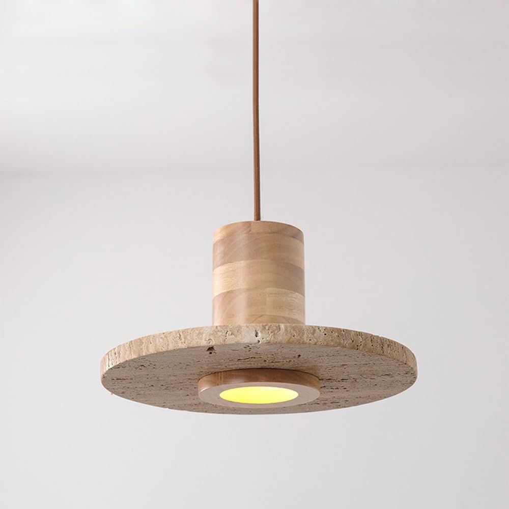 Lustre nordique en bois et pierre pour en finir avec l'éclairage de cuisine agressif
