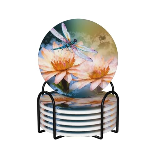 Dessous de verre céramique absorbants lot de 6 avec support - 2