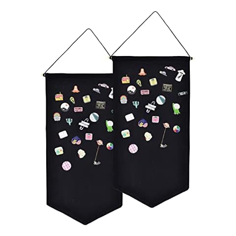 2pcs Wall Hanging Badge Display Canvas Enamel Brooch Collection Display Banner Medal Pin Storage Lapel Flag Pennant Frame(black) Cover