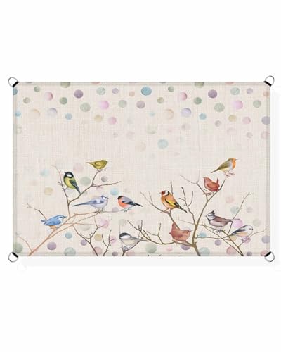 Birds Beige Sun Shade Sail Waterproof Rectangle, UV Block Sail Shade Canopy Awning Outdoor Privacy Shade Cover for Patio Pergola Deck Backyard 14'x18' Boho Vintage Tree Branch Bohemia Ombre Dots