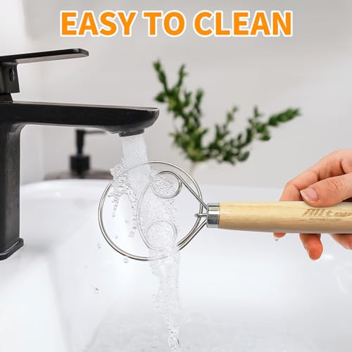ALLTOP Danish Dough Whisk - Ultimate Dutch Mixer Hand Utensil with Stainless Steel Dough Hook - Essential Sourdough Stirring Stick for Perfect Bread Making Tool