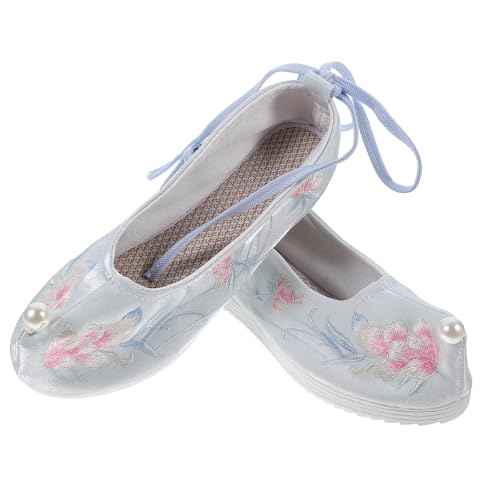 Garneck Chinesische Gestickte Stoffschuhe mit Verstecktem Keilabsatz Atmungsaktiv Bequem und Modisch Hanfu Stil Frühling Sommer Retro Design Damen Schuhgröße Hellblau