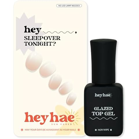 Heyhae Essentials Bundle - Semi Cured Gel Nail Strips (Hey, Sleepover Tonight?) + Top Gel [2 Pack] Cover