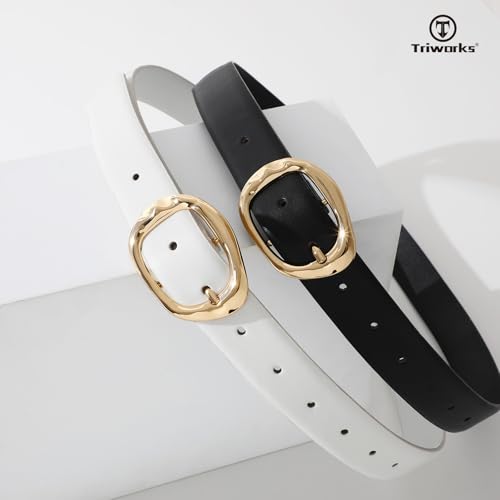 Image of TRIWORKS 2 Pack Leather Belts for Women Fashion Waist Belt with Liquid Shapes Women Belt for Jeans Pants Dresses