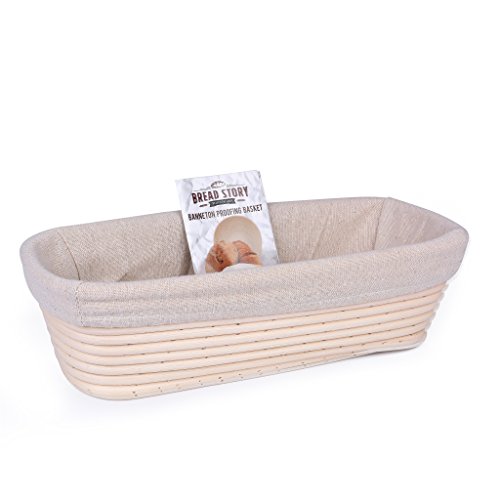 Oval Proofing Basket Set by Bread Story Oval Banneton Brotform Handmade Unbleached Natural Cane Bread Baking Kit with Cloth Liner Plus Bread Baking e-book Course size 12 x 5.5 inch