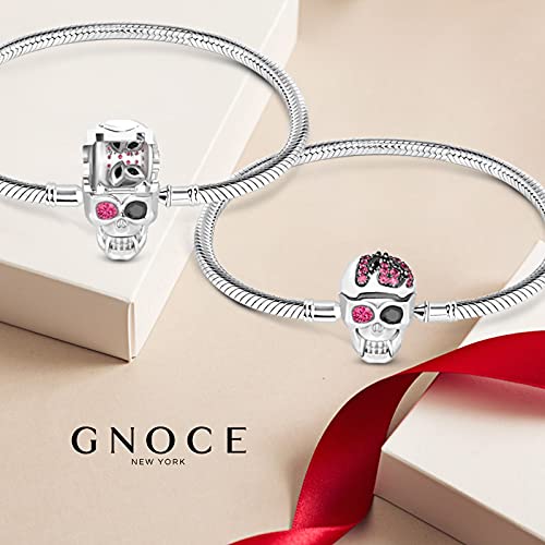 GNOCE "Elegant Skull Skull Bracelet With Eye-Catching Black And Fuchsia Crystals Handcrafted Sterling Silver With An Elegant Bangle Fit All Major Brands Of Charms Bracelets (19.0 Centimeters（7.5in）)3
