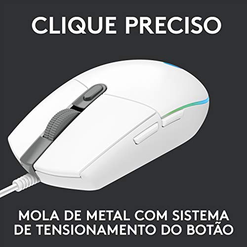 Mouse Gamer Logitech G203 LIGHTSYNC RGB, Efeito de Ondas de Cores, 6 Botões Programáveis e Até 8.000