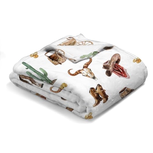 Image of Western Cowboy Baby Blanket for Boys Cowboy Hat Boots Coins Cactus Horse Flannel Swaddle Blanket Soft Receiving Blankets Newborn Toddler Nursery Bed Blankets Stroller Crib Playmat 30x40