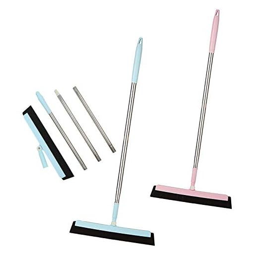 NewWe Golvskrapa 2 set 180° centrifugering golvrengöring mopp fönsterskrapa fönsterbricka långt handtag 109 cm, perfekt för rengöring av badrum, våtrum, golv, fönster, dusch, kakel, garage blå/rosa