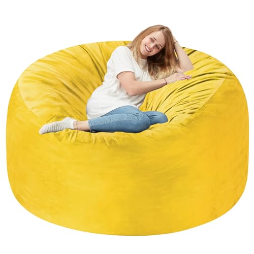 Homguava 5 FT Bean Bag Chair: 5' Bean Bags with Memory Foam Filled, Large Beanbag Chairs Soft Sofa with Dutch Velvet Cover-Mustard