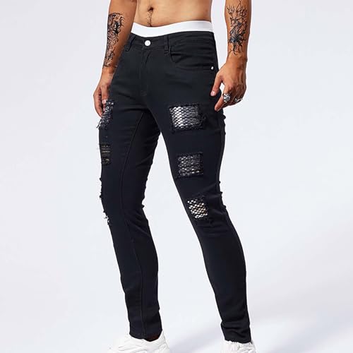 Men's Denim Pants Stretchy Ripped Glitter Sequins Y2k Pants Jeans Hip Hop Tapered 80s Vintage Disco Party Outfits2